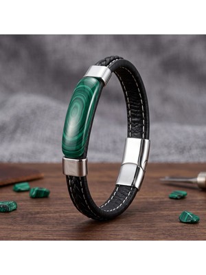 Moncuk Design Malahit Verde Doğal Taşlı Deri Çelik Erkek Bileklik 33512B1D17