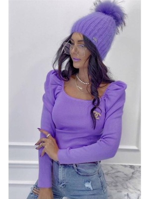Bezos Sandy Kare Bluz Kollu Yaka Uzun Kumaş · Renk: Lila · Beden: L Mrl