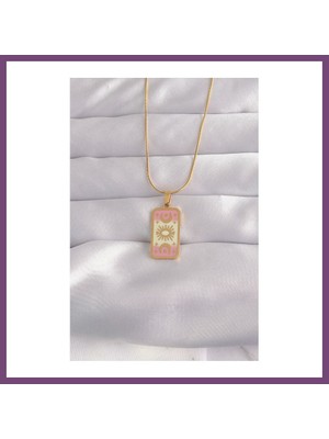 Bezos 316L Çelik Gold Renk Karışık Mineli Ay Figür Tarot Kolye Gambera1