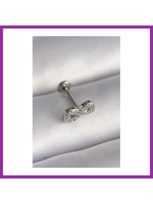 Bezos 316L Çelik Gümüş Renk Zirkon Taşlı Sonsuzluk Model Tragus Piercing BEZ10