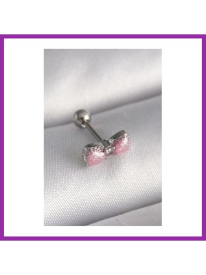 Bezos 316L Çelik Gümüş Renk Pembe Kurdele Zirkon Taş Detay Tragus Piercing BEZ10