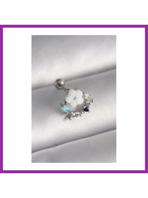 Bezos 316L Çelik Gümüş Renk Zirkon Taş Detay Beyaz Çiçek Model Tragus Piercing BEZ10