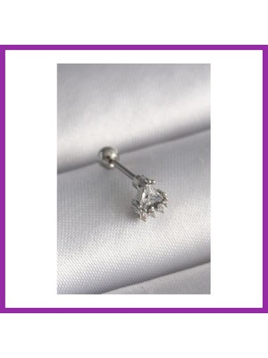Bezos 316L Çelik Gümüş Renk Üçgen Zirkon Taşlı Tragus Piercing BEZ10