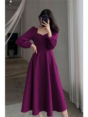 Bşk Virgo Kare Elbise Kollu Midi Yaka Uzun · Renk: Mor · Beden: L BSK2026