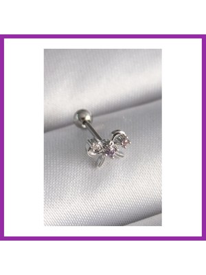 Bezos 316L Çelik Gümüş Renk Zirkon Taşlı Kurdele Tragus Piercing BEZ10