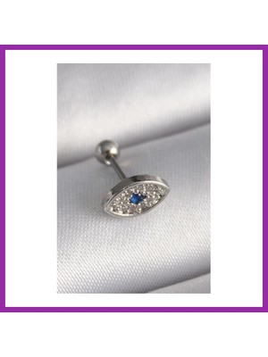 Bezos 316L Çelik Gümüş Renk Zirkon Taşlı Göz Tragus Piercing BEZ10