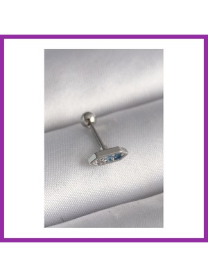 Bezos 316L Çelik Gümüş Renk Mavi Zirkon Taşlı Tragus Piercing BEZ10