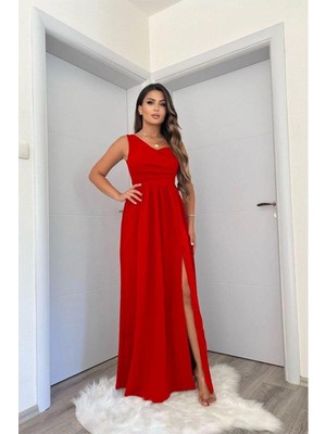 Vintessy Vıntessy Saten Elbise Omuz Abiye Tek Kumaş · Renk: Mürdüm · Beden: M BZS01