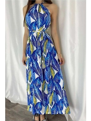 Bşk Virgo Kadın Elbise Maxi Yaka Halter · Renk: Mavi · Beden: L BSK2026