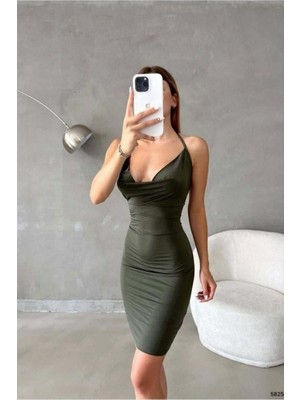 Bşk Virgo Degaje Elbise Dekolteli Mini Abiye Yaka Askılı · Renk: Saks · Beden: M BSK2026