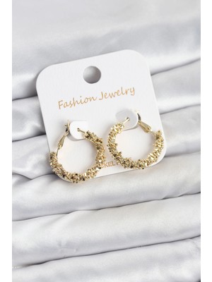 Alfa Brand Pirinç Gold Renk Küçük Tırtıklı Halka Model Kadın Küpe