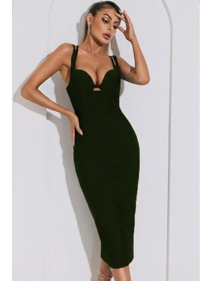 Defne Store V Elbise Midi Yaka Askılı · Renk: Mor · Beden: L Dfnbez