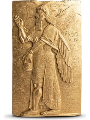 Zeroxo Apkallu Büstü - Antik Asur Kanatlı Ruh Rölyefi Altın Eskitme Mitolojik Masaüstü Biblo Heykel