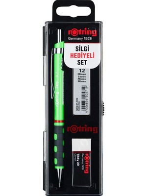 Happy Trend Tikky Mekanik Kurşun Kalem, Uç ve Silgi Seti, 0,7 mm Kalem, 2b Uç, Orta Boy Silgi, Neon Yeşil, 3'lü Set