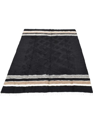 Zehra Abla Halı Yeni El Dokuma Siyah Dikişsiz Çift Kişilik Yün Tiftik Siirt Battaniyesi Kilim 7634