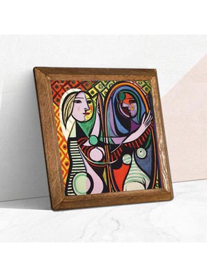 Happy Trend Pablo Picasso Ayna Karşısındaki Kız Taş Duvar Tablosu - Ahşap Çerçeveli Taş Tablo - 25X25 cm - Dekoratif Duvar Sanatı - Modern Ev ve Ofis Duvar Dekoru W1-301
