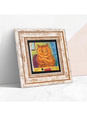 Happy Trend Stone Louis Wain Kediler Taş Duvar Tablosu - Çerçeveli Taş Tablo - Dekoratif Duvar Sanatı - Modern Ev ve Ofis Duvar Dekoru T1-316
