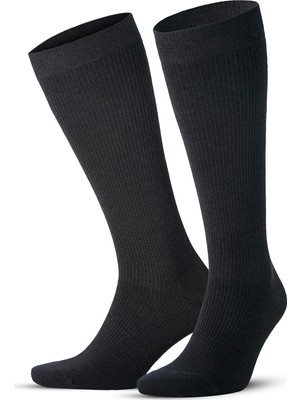 Happy Trend Erkek ve Kadın Için Siyah Dikişsiz (15-20 mm Hg) Basınçlı Yünlü Termal Uçuş Seyahat Çorabı 3589