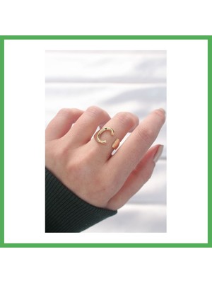 Astraltech C Harfli Gold Renk Ayarlanabilir Yüzük Bezoss