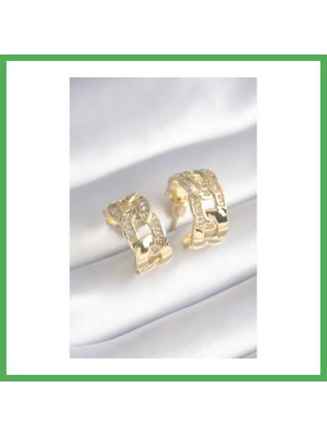 Astraltech Pirinç Gold Renk Zirkon Taş Detay Zincir Model Kadın Küpe Bezoss