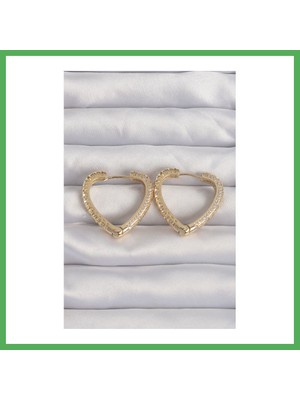Astraltech Pirinç Gold Renk Zirkon Taşlı Motifli Kalp Küpe Bezoss