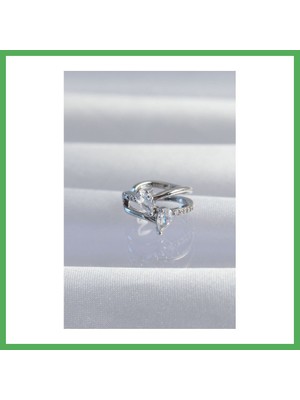 Astraltech Pirinç Gümüş Renk Zirkon Taşlı Damla Earcuff Küpe Bezoss