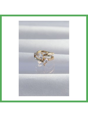 Astraltech Pirinç Gold Renk Zirkon Taşlı Damla Earcuff Küpe Bezoss