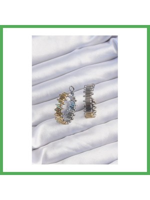 Astraltech Pirinç Gold Gümüş Renkli Tırtıklı Halka Küpe Bezoss