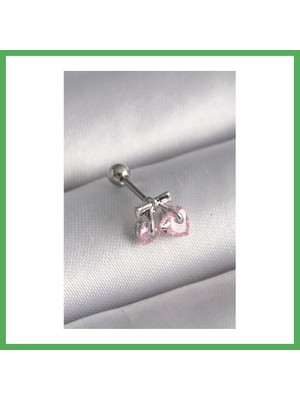 Astraltech 316L Çelik Gümüş Renk Pembe Zirkon Taşlı Kalp Tragus Piercing Bezoss