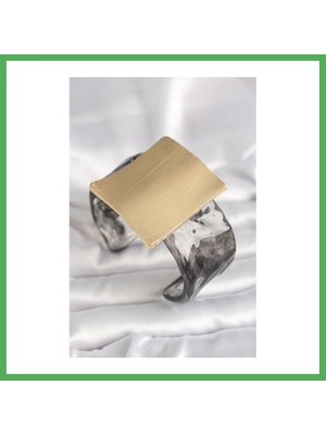 Astraltech Siyah Mermer Desen Akrilik Plastik Gold Kare Plaka Model Vintage Kadın Bilezik Bezoss