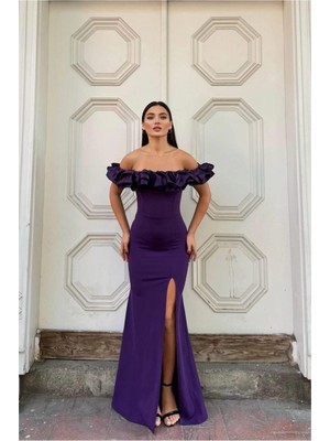 Vintessy Vıntessy Esnek Kumaş Abiye Straplez Saten Elbise Yırtmaçlı · Renk: Mor · Beden: M BZS01