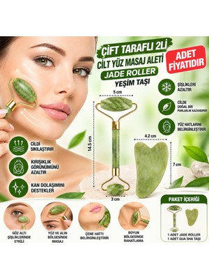 Akıllı Bayi Çift Taraflı 2li Cilt Yüz Masaj Aleti Jade Roller Yeşim Taşı Seti(Adet Fiyatıdır)