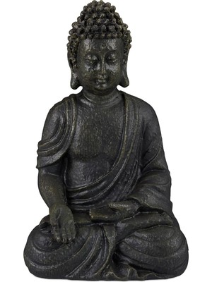Relaxdays Oturan Buda Heykelcik, Koyu Gri, 30 cm