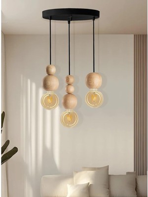 EFLIGHTDESIGN Detaylı Modern Bohem Rustik Sarkıt Avize Şık ve Doğal Tasarım Salon Oturma Odası (Siyah )