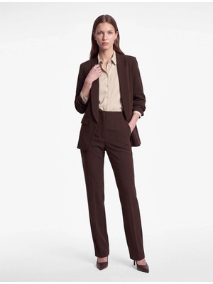 Koton Krep Kumaş Şal Yaka Kahverengi Kadın Blazer Ceket 7WAK50003UW