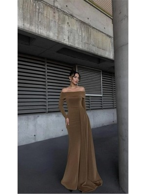 Defne Store Kayık Elbise Dekolteli Maxi Kollu Abiye Yaka Uzun · Renk: Altın · Beden: Xl Dfnbez