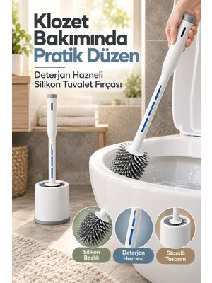 Mucit Home Deterjan Hazneli Silikon Uçlu Tuvalet Fırçası Klozet Temizleme Fırçası