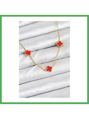 Astraltech 316L Çelik Zincir Gold Renk Kırmızı Baby Boy Yonca Kadın Kolye Bezoss
