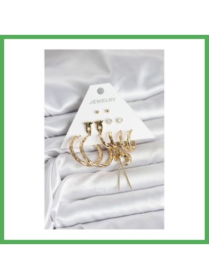 Astraltech Gold Renk Pirinç 6'lı Kadın Küpe Seti Bezoss