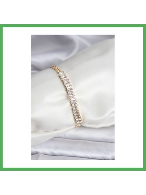Astraltech 14K Gold Renk Kaplama Zirkon Taşlı Baget Model cm Kadın Bileklik Bezoss