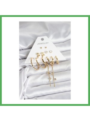 Astraltech Gold Renk 6 Çift Pirinç Kadın Küpe Seti Bezoss