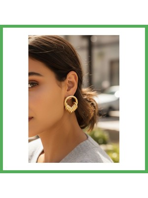 Astraltech Pirinç Gold Renk Halka Sarmal Model Vintage Kadın Küpe Bezoss