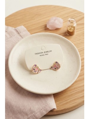 Mey İthalat Mey Ithalat® Pirinç Gold Renk Pembe Stiç Model Çocuk Küpe