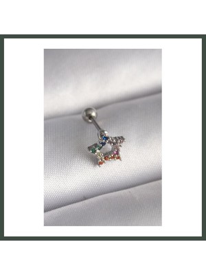 Bezos 316L Çelik Gümüş Renk Renkli Zirkon Taşlı Yıldız Model Tragus Piercing Nhr