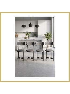 Bezos Sandalye 4 Adet Keten Kumaş Metal Ayak Modern Mutfak Sandalyesi Cafe Balkon Ofis Teddy 9809 Antrasit Za