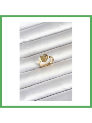 Astraltech 316L Çelik Gold Renk Nazar Detaylı Kalp Model Kadın Yüzük Bezoss