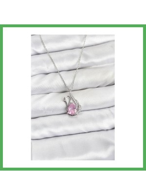 Astraltech 316L Çelik Zincir Gümüş Renk Pembe Kuğu Model Zirkon Taşlı Kadın Kolye Bezoss