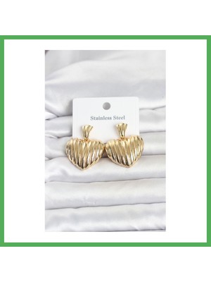 Astraltech 316L Çelik Gold Renk Kalp Model Kadın Küpe Bezoss