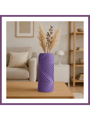 Bezos 3D Baskı Vector Vazo - Geometrik Çizgili Dekoratif Vazo-Mor Gambera1