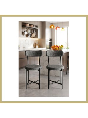 Bezos Sandalye 2 Adet Keten Kumaş Metal Ayak Modern Mutfak Sandalyesi Cafe Balkon Ofis Teddy 9813 Antrasit Za